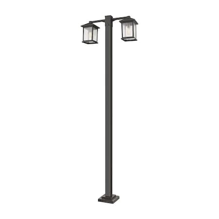 Z-Lite Portland 2 Light Outdoor Post Mounted Fixture, Oil Rubbed Bronze And Clear Seedy 531-2-536P-ORB